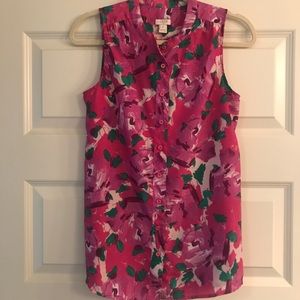 Silky, floral J Crew Button Blouse